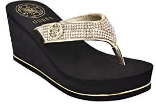 GUESS Sandalia de cuña Sarraly para mujer, Oro 771, 38.5 EU