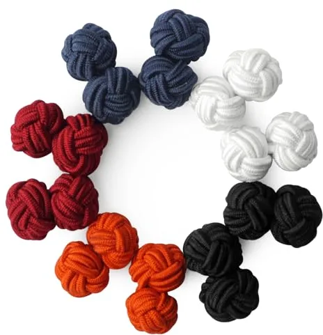 HONEY BEAR Gemelos de Nudo de Seda Tejidos 5 Pares para Hombre/Mujer Camisa/Vestido Decoración(Circular 10 sin caja)