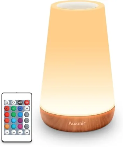 Auxmir Lámparas de Mesita de Noche, Recargable 2500mAh con USB, Luz Nocturna LED sin Cable, Control Remoto y Táctil, Temporizador, 13 Colores de Luz, para Dormitorio Quitamiedos, Marrón Claro