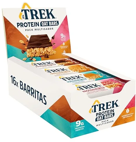 TREK Barrita Proteíca de Avena | Pack Multisabor | Plant-Based | Sin Gluten | Vegano | 16 x 50g Barritas | 800g