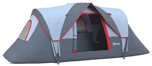 Outsunny Tienda de Campaña Familiar para 5 Personas Tienda de Acampada de Túnel Impermeable 3000mm+ Tienda de Camping con Bolsa de Transporte y Gancho para Pescar Senderismo 455x220x180 cm Gris
