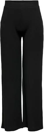 ONLY Pantalón de Mujer Wide Leg Cintura elástica Fit Regular Elegante y Cómodo, Color:Negro, Talla:L