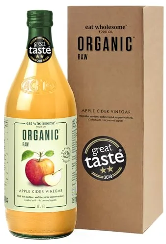 Eat Wholesome Vinagre De Sidra De Manzana Orgánico, 1L - Crudo, No Pasteurizado, No Filtrado, Galardonado, Vegano, Con La Madre, Botella De Vidrio En Caja, Embalaje Neutro En CO2