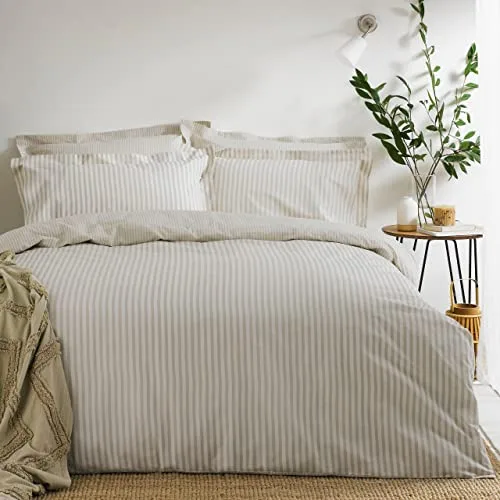 furn. Yard Hebden Mélange Juego De Funda Nórdica De Algodón A Rayas – Ropa De Cama Reversible Ultra Suave (Natural – King UK Standard – 230x220cm)