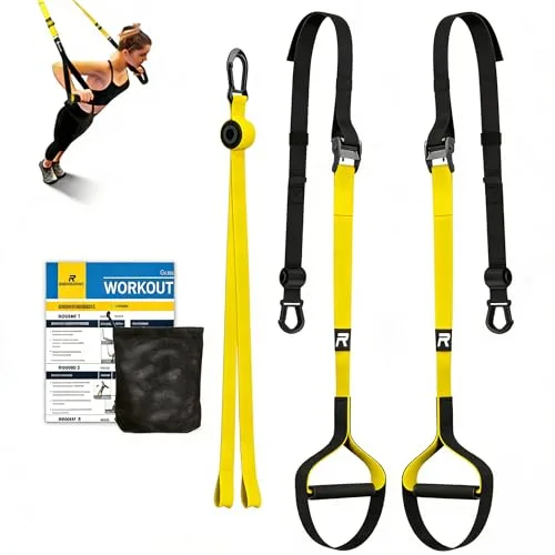 RHINOSPORT Juego de Entrenamiento de suspensión con Anclaje para Puerta Ajustable para Gimnasia en casa Adecuado amarillo