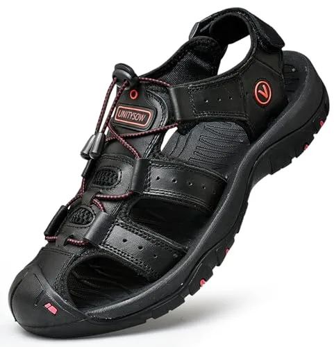 Unitysow Sandalias Hombre Verano Sandalia de Senderismo Deportivas Sandals Casual Ligero Sandals de Playa 39-46,Negro,41