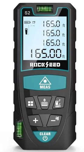 Medidor Láser 50M,RockSeed Medidor de Distancia Láser Digital con 2 Niveles de Burbuja,Telémetro Láser Portátil con LCD Retroiluminado Unidad M/in/Ft y Medición de Distancia/Area/Volumen/Pitagórico