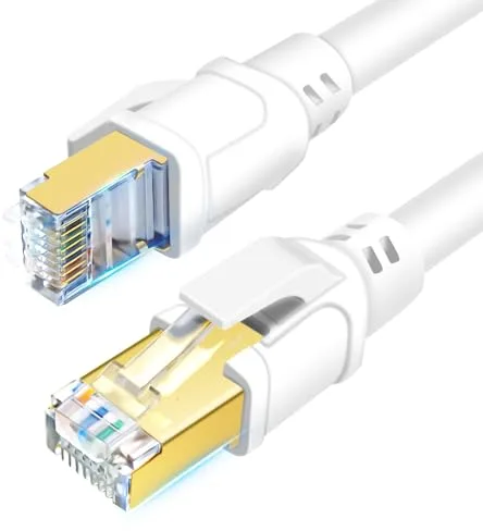 DDMALL Cable Ethernet Cat8 de 2 metros, Cable de Red Alta Velocidad RJ45 40Gbps 2000MHz, Cable LAN con Conectores RJ45 Chapados en oro para Routers, Módems, PC, Xbox y Gaming (Blanco)