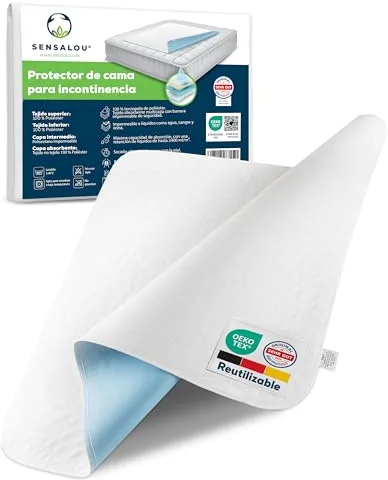 Sensalou Empapador Cama Impermeable Reutilizable 60x60 cm - Protector Lavable Absorbente para Incontinencia, Bebés, Adultos y Personas Mayores - Salva Colchón Transpirable - Certificado Oeko-Tex