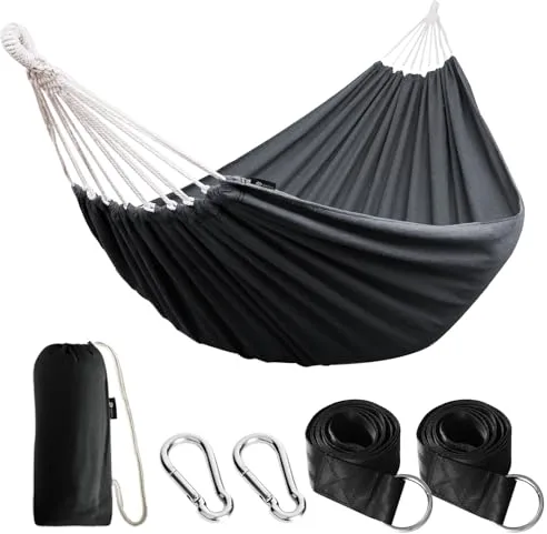 Anyoo Hamaca de Algodón para Jardín al Aire Libre con Tela Cómoda y Correas Amigables con los árboles para Colgar, Duradero y Portátil Hamaca con Bolsa para Exterior/Interior, Terraza, Patio, Camping