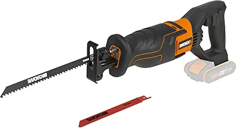 WORX WX500.9 Sierra de sable 20V PowerShare, Sin batería, ni cargador, Control de velocidad variable, Cambio de cuchillas sin herramientas, Patín pivotante ajustable