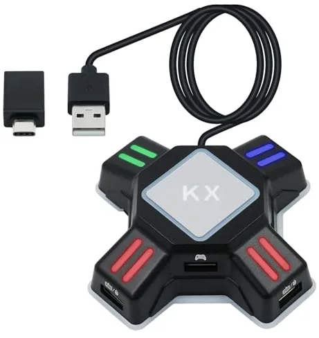 Mcbazel KX Convertidor de Consola con Adaptador USB Gaming para Teclado y Ratón Adaptador USB para PS4/ PS3/ Xbox One/NS Switch,No para Switch 2