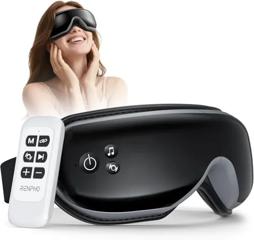 RENPHO Eyeris 1 Masajeador de ojos con control remoto y calor, compresión Bluetooth Música Máscara de ojos Recargable Masajeador de ojos con calefacción para relajar la tensión ocular Ojeras