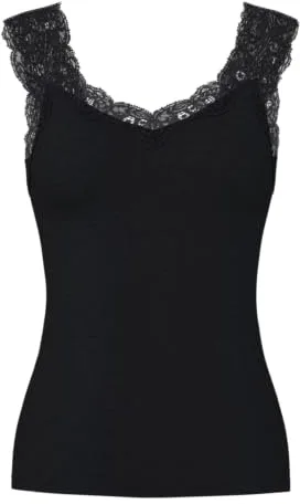 PIECES PCBARBERA Lace Top Noos Camiseta sin Mangas, Negro, L para Mujer