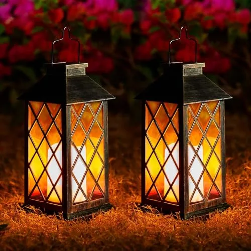 OxyLED Lampara Solar Exterior, Metal Grande Farolillos Solares Exterior Solar para Exteriores 2 PCS LED Jardin IP44 Impermeable Lampara Vintage Decoracion para Terraza Arbol Mesa Camping