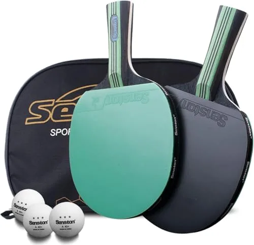 Senston Palas Ping Pong,Pelotas Ping Pong Set, 2 Raquetas de Tenis de Mesa + 3 Pelotas + 1 Bolsa,el Entrenamiento/Kit de Raqueta recreativa