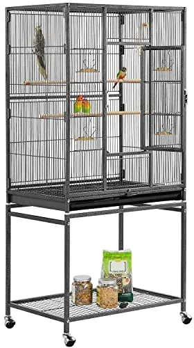 Yaheetech Jaula para Pájaroas Grande con Soporte Pie Jaula para Loros Mascota con Ruedas 136 cm