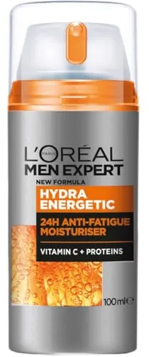 L'Oréal Men Expert Crema Hidratante Anti-Fatiga 24h Hydra Energetic para Hombres, Crema Facial de Uso Diario, Aporta Energía, Formato 100 ml, El embalaje puede variar