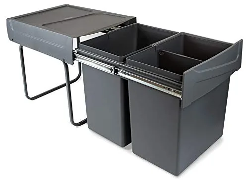 EMUCA - Cubos de Basura bajo Fregadero con fijación Inferior para Cocina, 2 contenedores de Reciclaje extraíbles, Capacidad Total 40L (2 x 20 L), Acero y plástico, Gris Antracita.