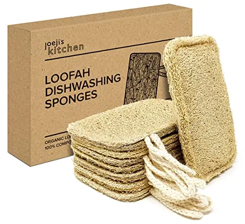 Joeji's Kitchen Esponja Natural lavavajillas Natural (Paquete de 8) | Estropajo ecologico, Libre de plástico y Biodegradable - Esponja Natural de Cocina Reutilizable, Estropajo Cocina