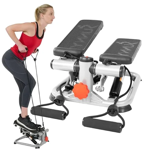 Sunny Health & Fitness Steppers Mini Avanzados para el Hogar, Máquina de Escalera para Entrenamiento de Cuerpo Completo con Bandas de Resistencia - SF-S0978