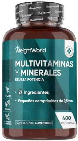 Multivitaminas y Minerales, 400 Comprimidos Veganos, 27 Vitaminas y Minerales - Vitamina C, Vitamina B, D, E, Magnesio, Zinc, Calcio, Hierro y Más, Para +1 de Año, Sabor Menta