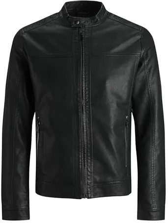 JACK & JONES Synthetic Leather Jacket Synthetic Leather Jacket Black m Black M