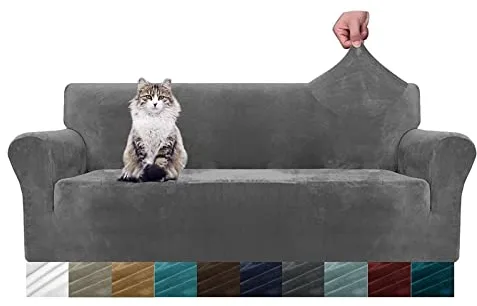 MAXIJIN Fundas de sofá de Terciopelo Grueso, 3 plazas, Antideslizante, elástico, para Perros, Gato, 1 Pieza, Protector elástico para Muebles, Fundas de Felpa para sofá (3 Plaza, Gris)