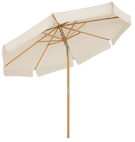SONGMICS Parasol de jardín de 2,7 m, Sombrilla octogonal, Mástil y varillas de madera, Inclinable, Base no Incluida, para el balcón, Terraza, Beige GPU270M01