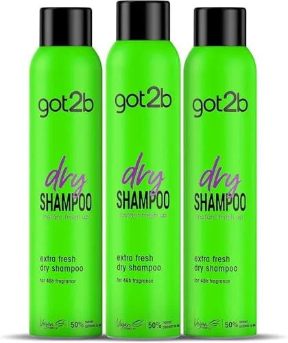 got2b Extra Fresh Champú en seco (3 x 200 ml), champú seco para refrescar tus looks, dry shampoo para 24 h de textura y frescor, no deja residuos blancos*, aroma a manzana