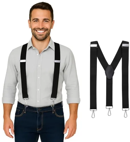 MASADA tirantes calidad fabricados a mano, con cierres de mosquetón resistentes y ajustes continuos con anchura de 3,5 cm para tallas de hasta 195 cm - negro