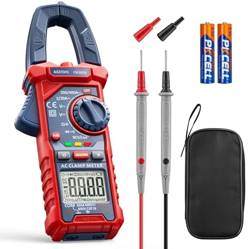 AstroAI Pinza Ampérimetrica, Multímetro Digital Profesional, Polímetro, Voltímetro, Tester para Corriente CA, Voltaje CA/CC, Resistencia, Frecuencia, Capacitancia, Continuidad, Diodos de Prueba