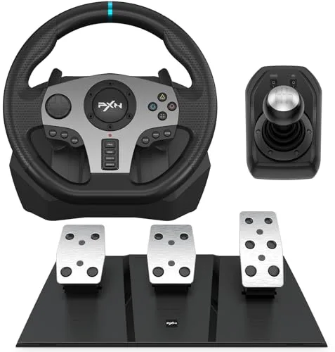 PXN V9 Volante de Carreras de 270/900° con Pedales y Palanca de Cambios y Feedback Vibración, con Tool App, Volante para PC, Xbox, PS4, y PS3