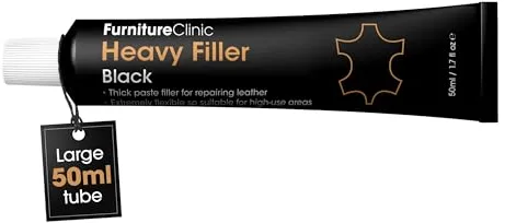 Furniture Clinic, Masilla de Reparación de Cueros: Para Rellenar Agujeros, Rozaduras, Arañazos, Grietas (negro, 50 ml)