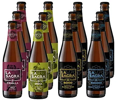 La Sagra - Pack degustación de cervezas Gourmet - Estilos: Tostada, IPA, Barley Wine y Triple Ale - Caja de 12 botellas de 330 ml - Total: 3960 ml