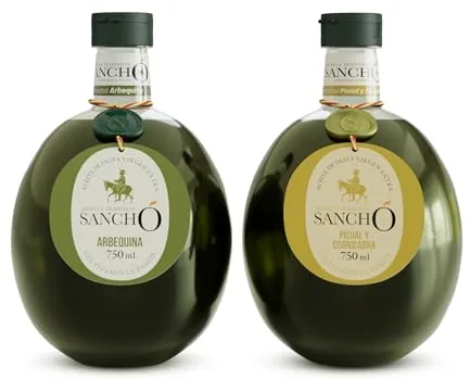 Aceite de oliva virgen extra dúo picual y arbequina pack 2 x 750 ml botella plástico | aove gourmet extraído en frío | aceite premium español cocina diaria | sancho la mancha, dop campo de montiel.