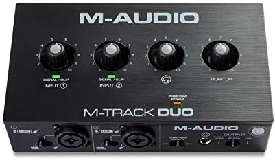 M-AUDIO M-Track Duo Interfaz Audio, Tarjeta de Sonido USB para Grabación, Transmisión, Podcasting con Entradas XLR, Línea y DI, Así Como un Paquete de Software
