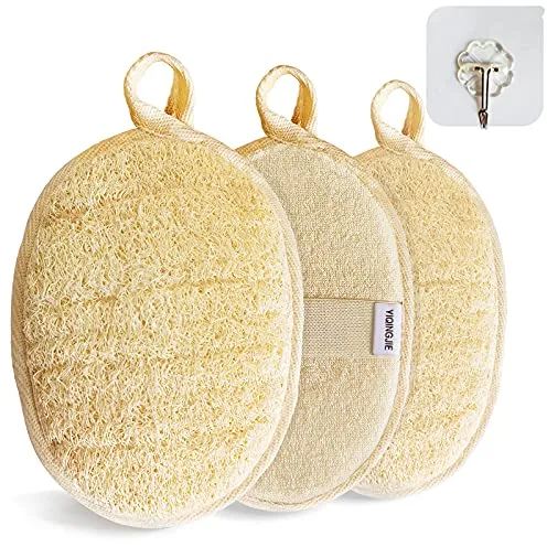Purificador exfoliante corporal de esponja de lufa natural(3 piezas), esponja de baño de ducha de lufa biodegradable para protección del medio ambiente,Loofah para mujeres y hombres