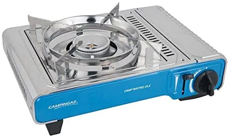 Campingaz Camp Bistro DLX - Hornillo de gas, hornillo de camping compacto con encendido piezo, hornillo de cartuchos resistente con protección contra sobrecalentamiento, Color Azul, Talla única
