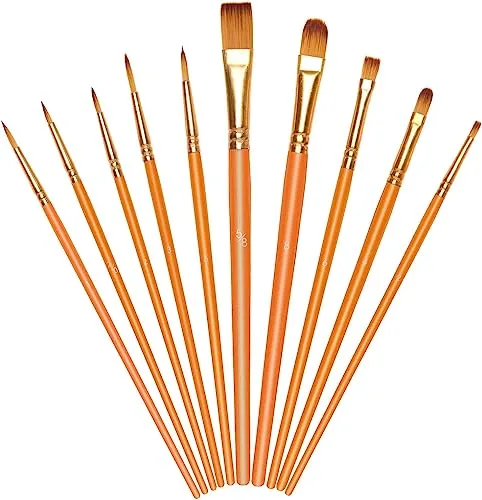 Vicloon Pinceles para Pintura, 10 Piezas of Pinceles de Nylon para Acuarela, óleo, Dibujo de líneas, Set de Pincele de Artista para Principiantes, Profesionales y Amantes de la Pintura (Naranja)