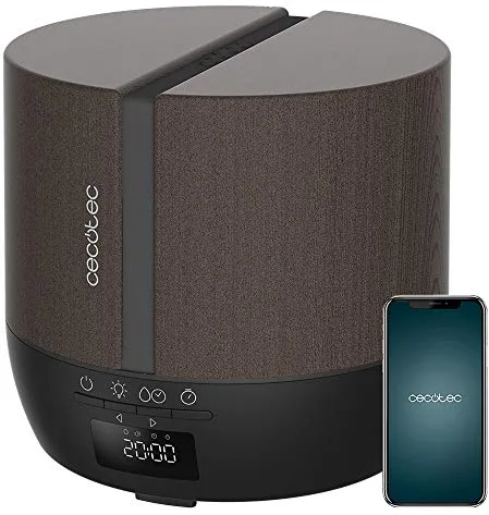 Cecotec Difusor de aromas PureAroma 550 Connected Black Woody. Capacidad 500ml, Pantalla LED, Altavoz, Control por bluetooth, App, Temporizador 12h, 3 Modos de funcionamiento, Cobertura 30m2
