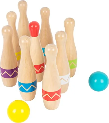 11912 Juego de Bolos Active, small foot, Madera cert. FSC® 100%, Juego Interior y Exterior, a Partir 3 años de Edad.