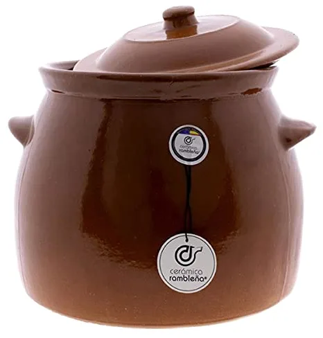 CERÁMICA RAMBLEÑA | Olla barro refractario | fuego directo | Olla cerámica tradicional para pucheros y guisos | 7 litros