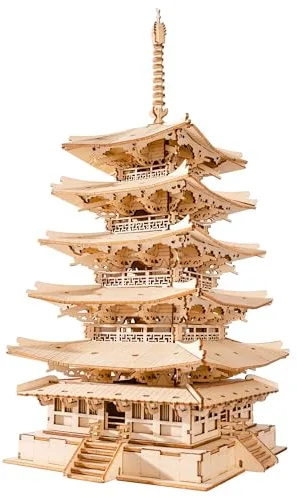 Rolife Madera Puzzle 3D Torre Pagoda de Cinco Pisos Maquetas para Montar para Construir Adultos Niñas Gatto fortunato, Five-storied Pagoda