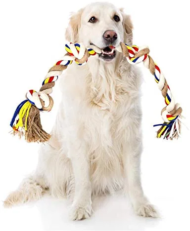 Nobleza - Cuerda de Juguete para Perros Algodón, Beneficiosa para la Salud Mental del Perro, la Salud Dental y la Limpieza de los Dientes, Tipo de Perros, Beige y Marrón (68cm)