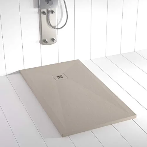 Plato de ducha Resina PLES Arena con rejilla color 100x80 – Textura Pizarra – Antideslizante – Incluye rejilla y sifón