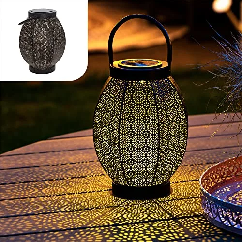Gadgy Farolillo Solar De Exterior Flor | Farola De Mesa O Colgante | Luz LED | Decoracion De Jardin | Metal Negro Y Dorado | Ip65-impermeable