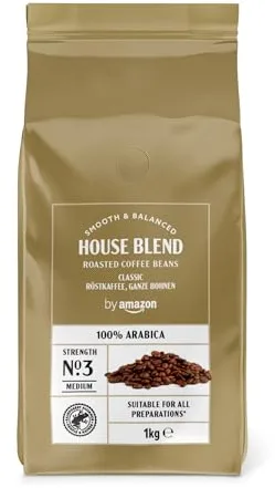 by Amazon Café En Grano Natural, Puro arabica, tueste medio, 1kg - certificados por Rainforest Alliance
