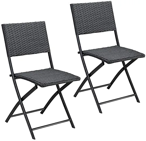 CASARIA® Set 2X Sillas Poliratán Plegables Resistentes 120kg Fácil Guardar Transportable Intemperie