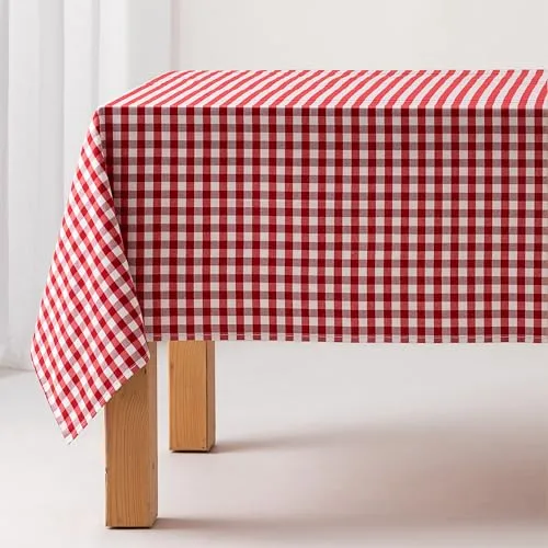 GAMUSI Mantel Antimanchas Tacto Tela Rectangular Cuadro Vichy, algodón Impermeable, 140x200 cm Color Rojo